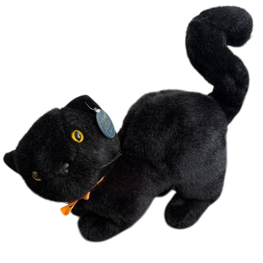 Vintage 1980s Chrisha Black Cat Plush Halloween Arched Back Spooky Decor